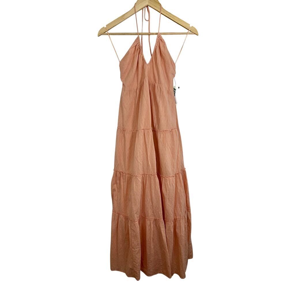 Abercrombie & Fitch Peach Cotton Smocked Tiered Maxi Halter Dress Women Size XS